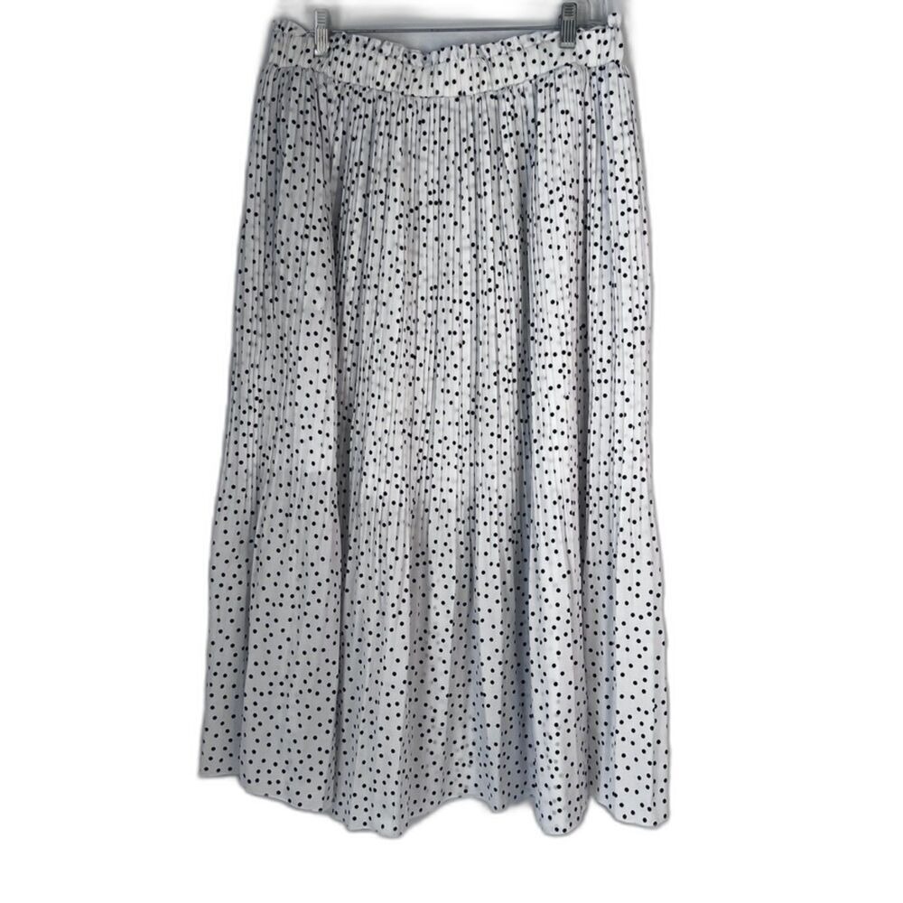 Exlura White Pollka Dot Pleated Tiered Aline Maxi Skirt Lined Size XXL